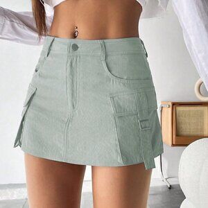 Grey Casual Womens Flap Pocket Side Cargo Skirt